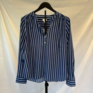 J.Crew Blue and White Striped Blouse with Button Details.